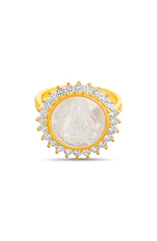 Shop Paige Harper Mother Mary Mother-of-pearl Cz Halo Ring In Gold