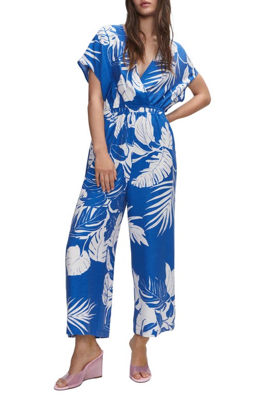 MANGO Tropical Palm Print Jumpsuit in Blue at Nordstrom, Size X-Small