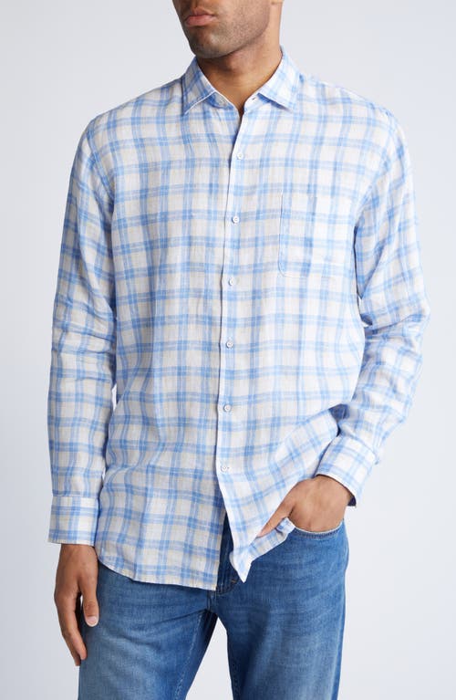 Edisto Check Linen Button-Up Shirt in Cottage Blue
