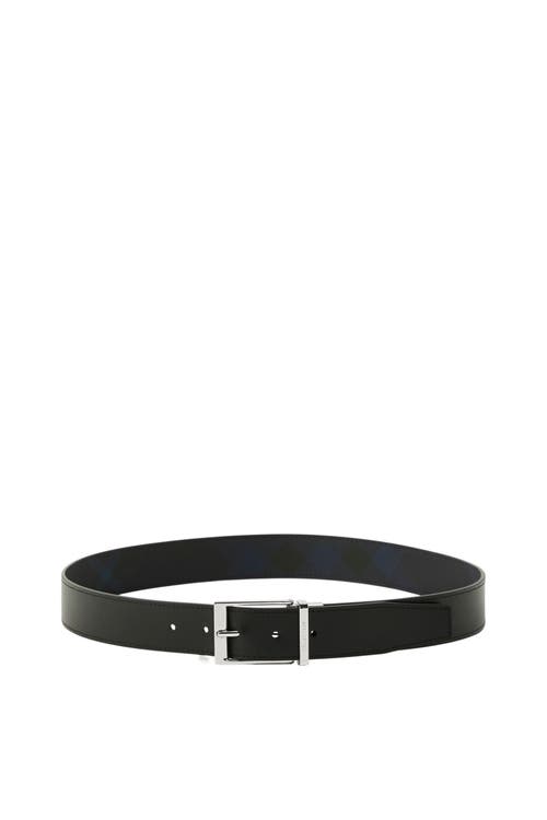 Shop Burberry Reversible Check Belt In Navy