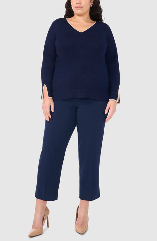 Shop Halogenr Halogen(r) Tipped Split Cuff V-neck Sweater In Classic Navy