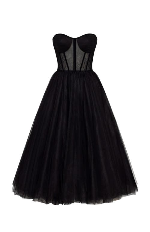 Milla Black Strapless Puffy Midi Tulle Dress