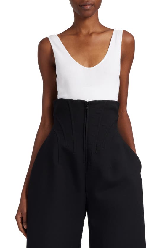 Shop Alaïa Cutout Open Back Cotton Rib Bodysuit In Blanc