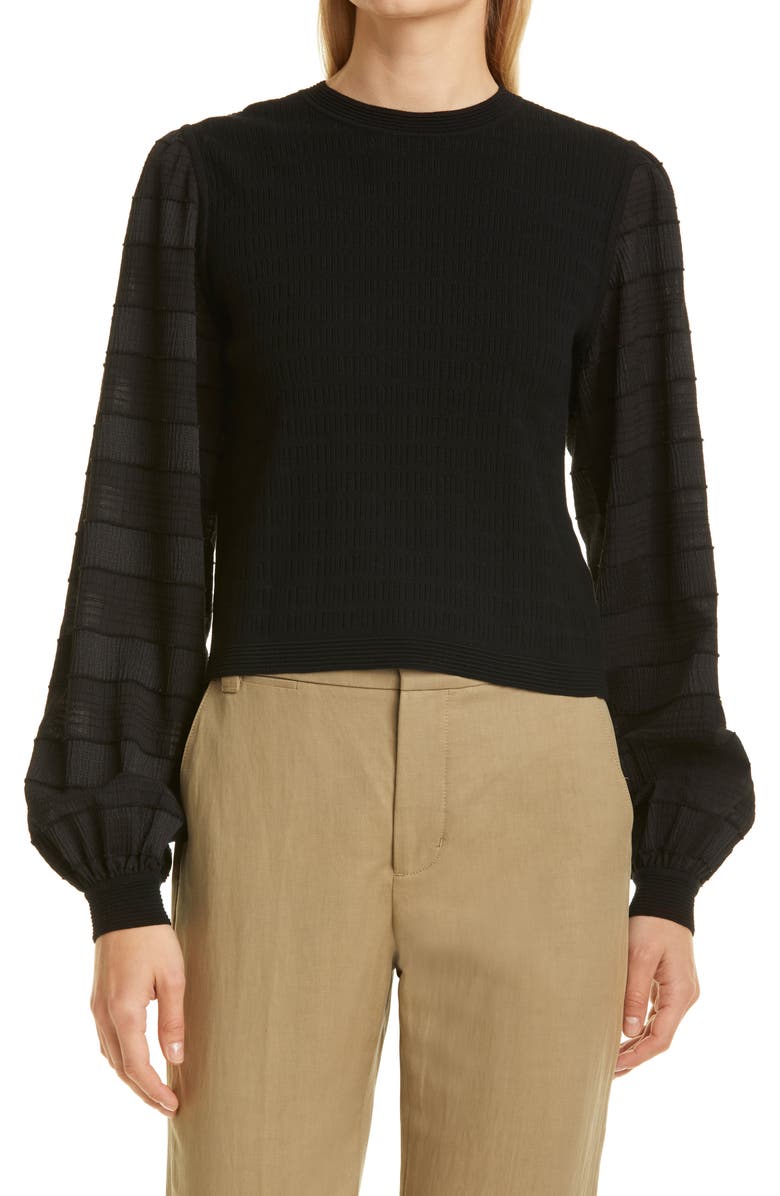 CLUB MONACO Textured Balloon Sleeve Top, Main, color, BLACK