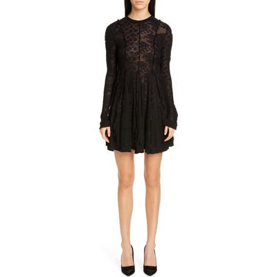 Stella Mccartney Long Sleeve Linear Lace Skater Dress, 6 IT - Black