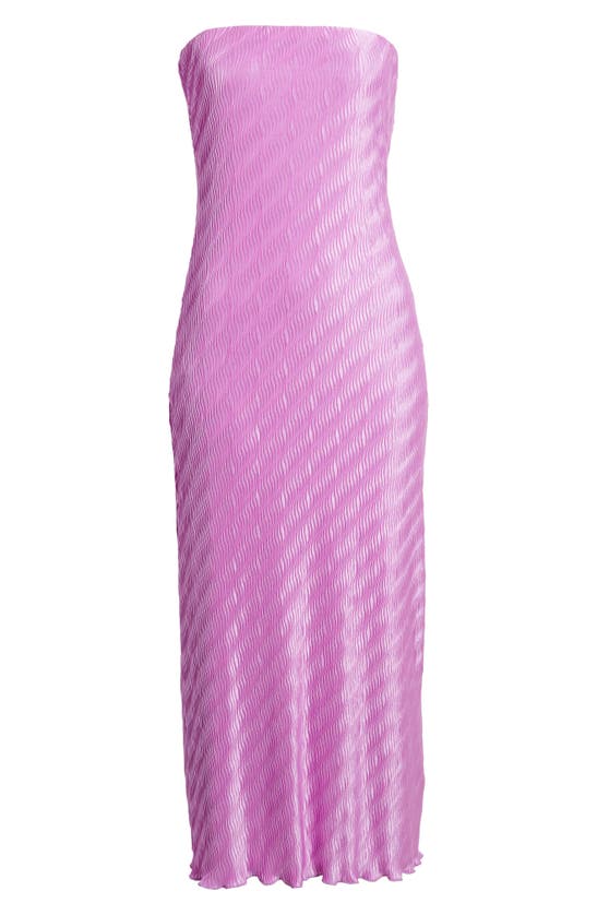 Shop Astr Plissé Strapless Midi Dress In Purple