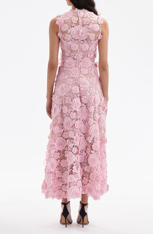 Shop Oscar De La Renta Hibiscus Embroidered Lace Midi Dress In Soft Pink