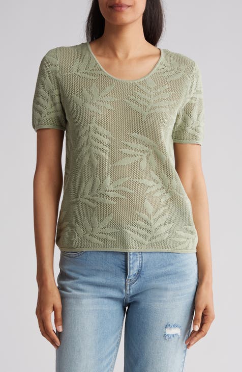 Cotton Jacquard Short Sleeve Sweater