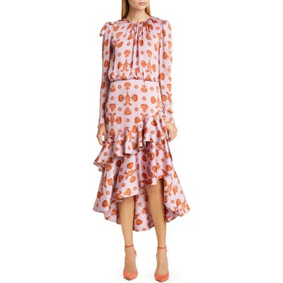 Johanna Ortiz Seashell Print Long Sleeve Georgette Midi Dress, Purple