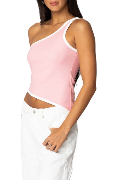 Edikted Asymmetric One-shoulder Rib Top In Pink