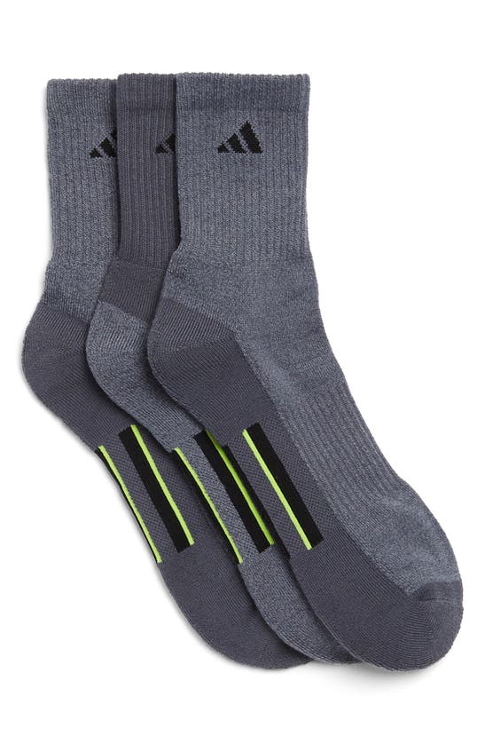 Adidas Originals Pack Of 3 Cushioned Crew Socks In Onix Grey/ Grey/ Solar Slime