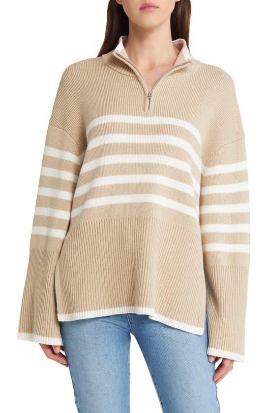 Rails Tessa Striped Zip Sweater In Sand Stripe