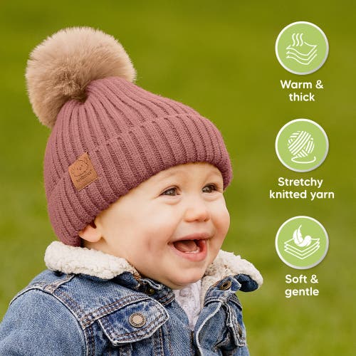 Keababies 2-pack Pom Knitted Beanie In Tea Rose