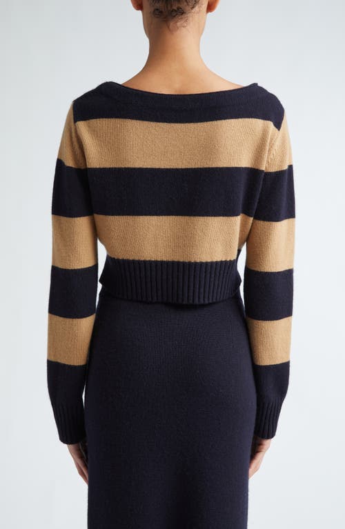 Shop Max Mara Angri Stripe Cashmere Crop Boatneck Sweater In Navy