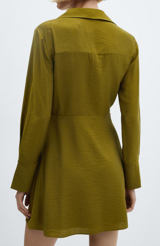 Shop Mango Vane Long Sleeve Wrap Dress In Khaki