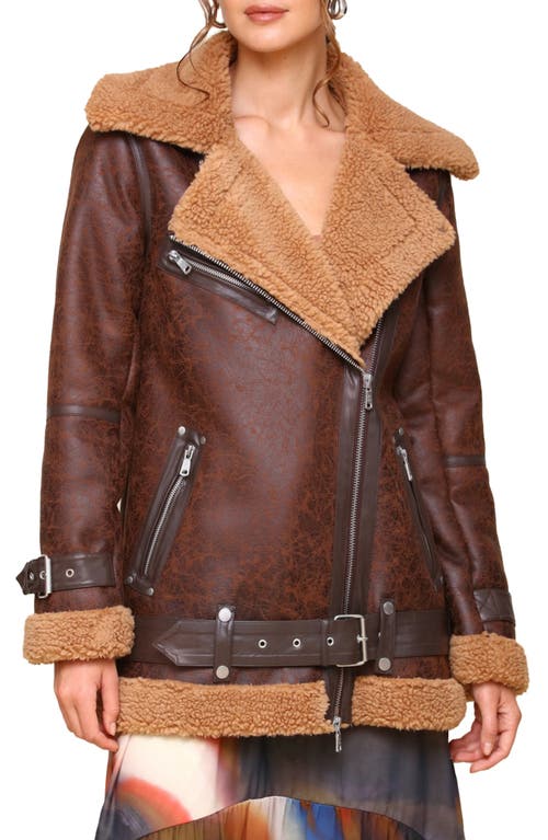 Shop Avec Les Filles Faux Shearling Biker Jacket In Luggage