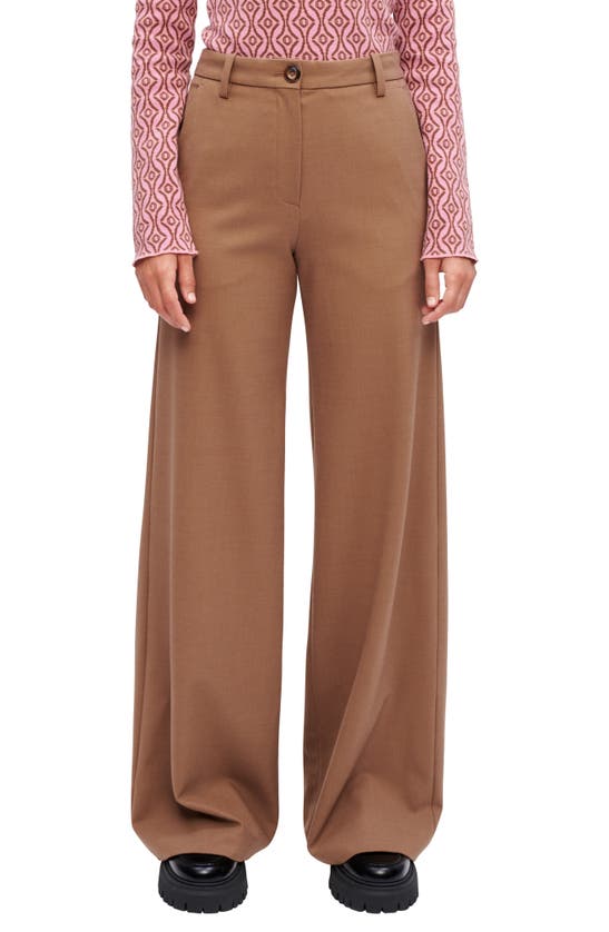Maje Pimana Wide-leg High-leg Stretch Wool-blend Trousers In Brown