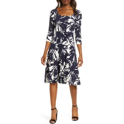 Petite Eliza J Jersey Fit & Flare Dress, Blue