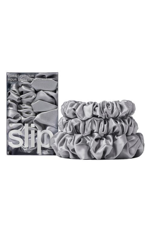 Slip 3-pack Large & Small Silk Scrunchie Set In Silver