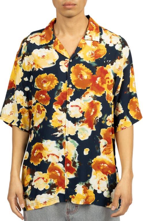 PLEASURES Portion Oversize Floral Camp Shirt in Dark Navy at Nordstrom, Size X-Large