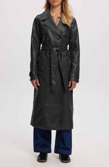 Noize Leather Trench Coat In Black