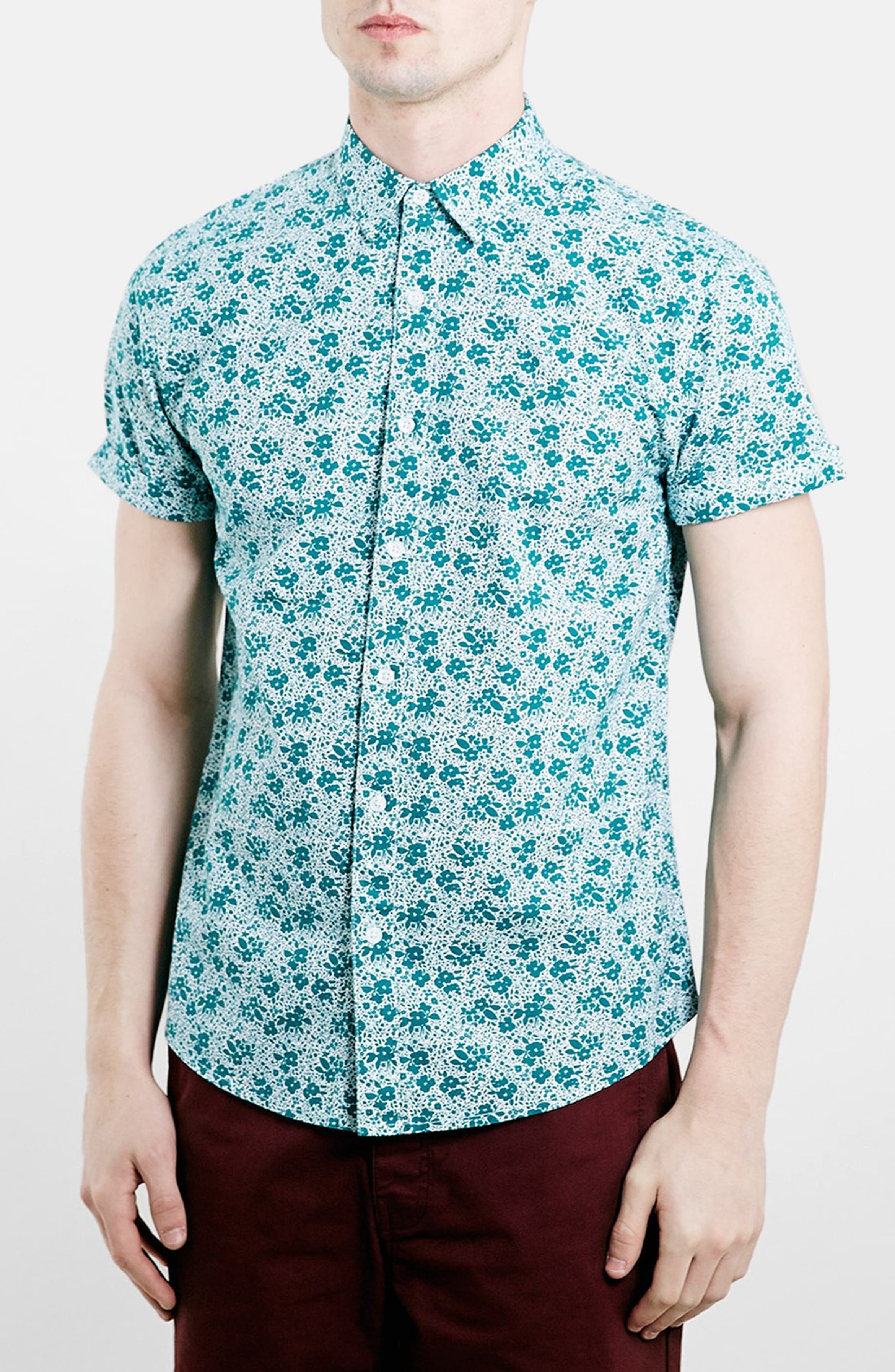 Topman Slim Fit Short Sleeve Floral Print Oxford Shirt | Nordstrom