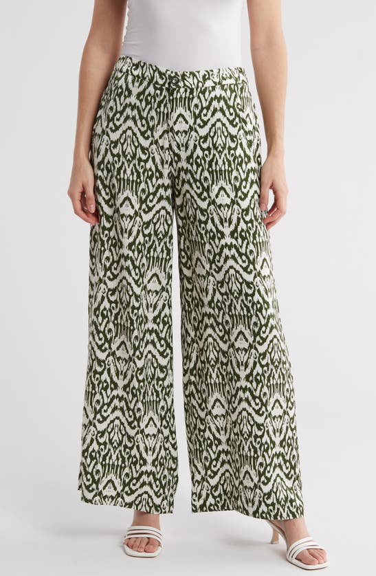 Shop Philosophy By Rpublic Clothing Ikat Print Wide Leg Pants In New Green Print