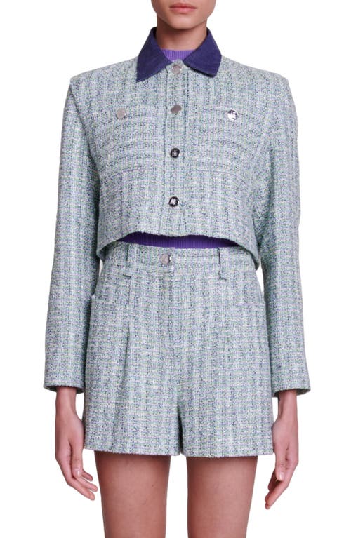 maje Voelia Tweed Crop Jacket Blue Multi at Nordstrom,