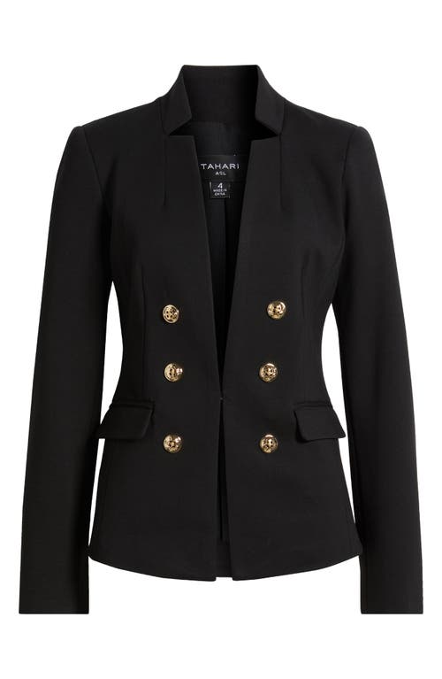 Shop Tahari Asl Faux Double Breasted Stretch Ponte Blazer In Black