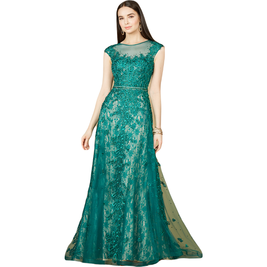 Lara New York Inspired Lace Gown With Cap Sleeves In Green