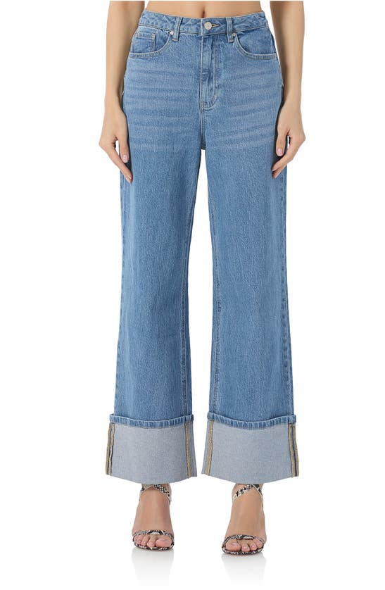 Afrm Kendall Wide Leg Cuff Jeans In South Pacific Wash