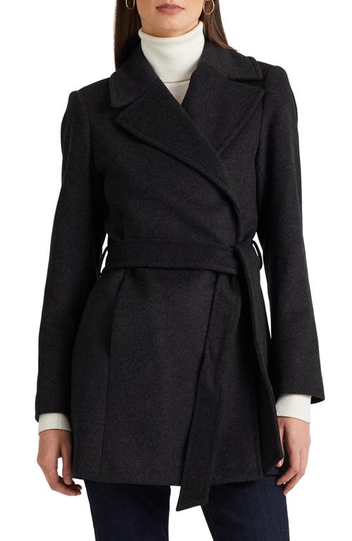 Lauren Ralph Lauren Belted Wool Blend Coat in Charcoal