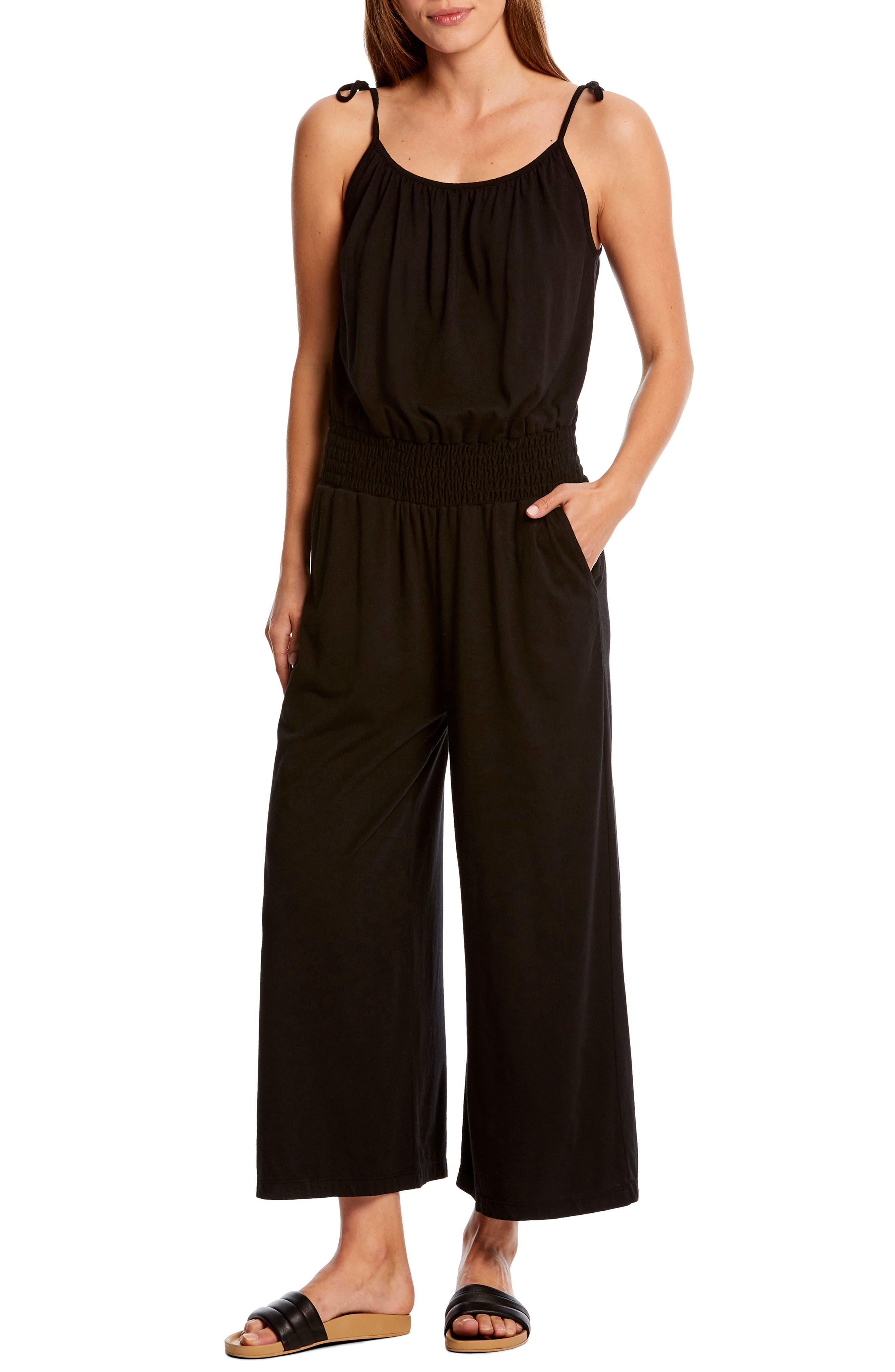 Michael Stars Jane Tie Shoulder Crop Jumpsuit, Black