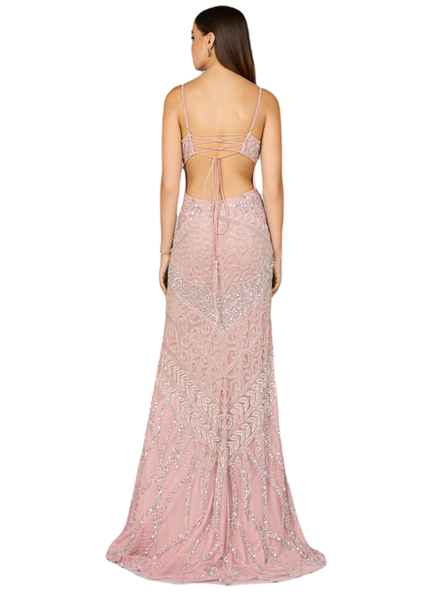 Shop Lara New York Embellished Gown With Slit And Low Back In Cashmere