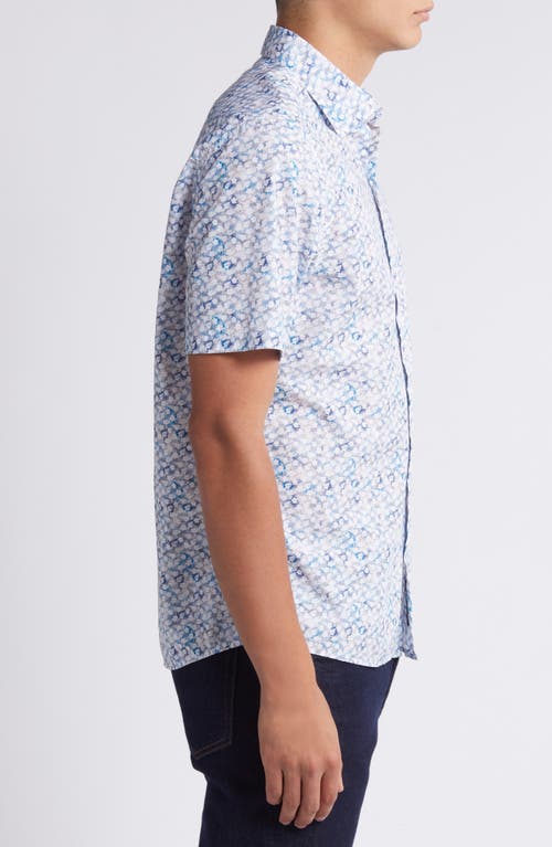 Shop Robert Barakett Burnswood Abstract Print Short Sleeve Cotton Button-up Shirt In Light Blue