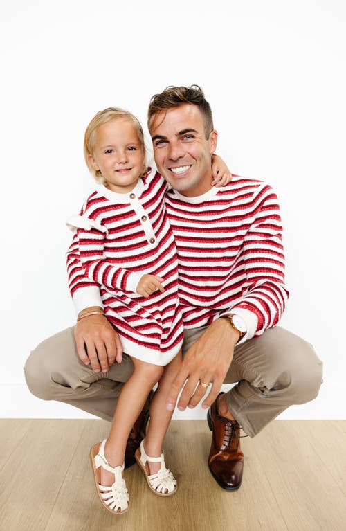 Shop Nordstrom Matching Family Moments Stripe Ruffle Sweater Dress In Ivory Egret- Red Stripe