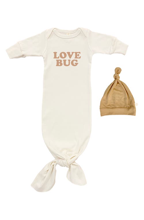 Tenth & Pine Love Bug Organic Cotton Tie Gown & Hat Set in Natural at Nordstrom, Size 0-3M
