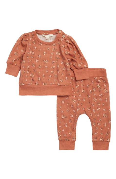 Floral Waffle Knit Thermal Sweatshirt & Joggers Set (Baby)