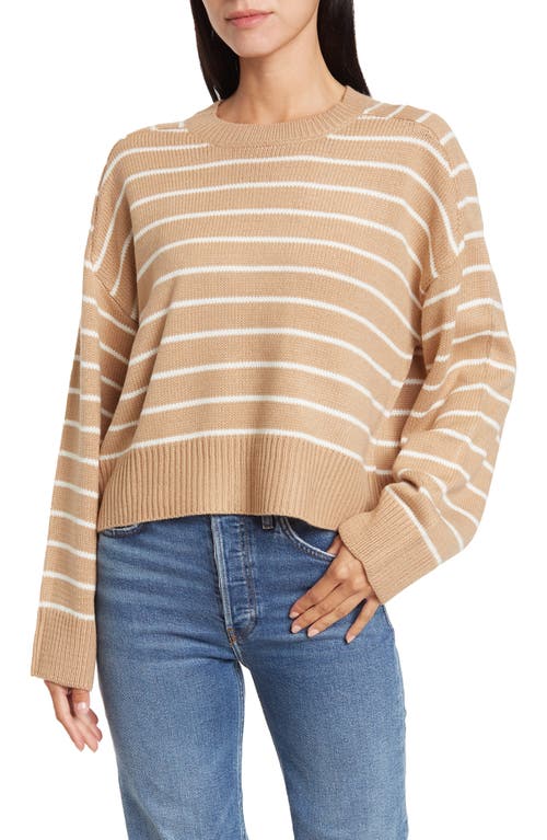 Shop T Tahari Saddle Stripe Long Sleeve Sweater In Khaki/snow Globe Stripe