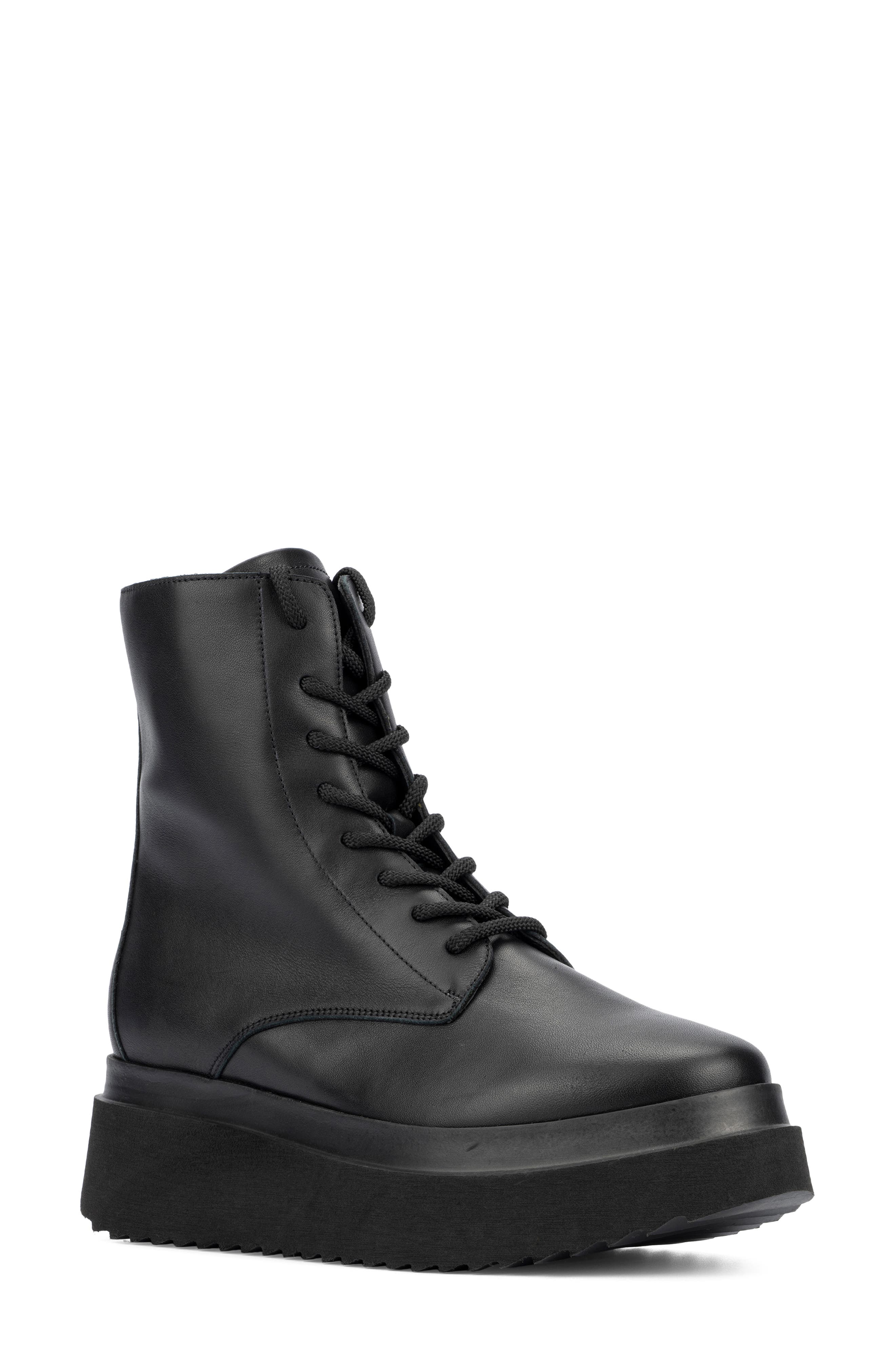 Aquatalia Ornella Weatherproof Wedge Combat Boot in Black