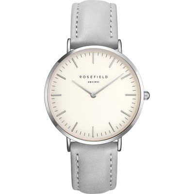 Rosefield Bowery Leather Strap Watch,