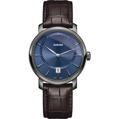 Rado Diamaster Leather Strap Watch, 40Mm