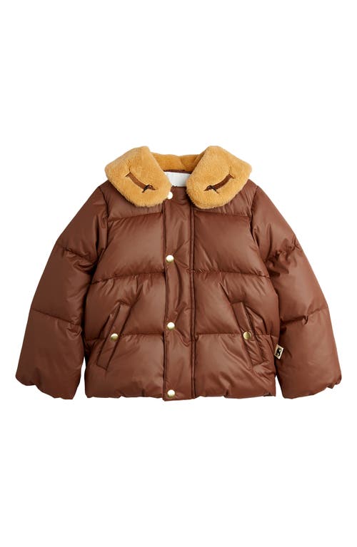 Mini Rodini Kids' Dog Embroidered Puffer Jacket in Brown 