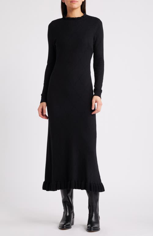 Shop Treasure & Bond Pointelle Long Sleeve Cotton Blend Sweater Dress In Black