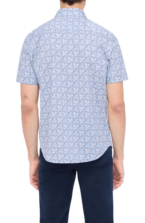 Shop Bugatchi Miles Ooohcotton® Abstract Print Short Sleeve Button-up Shirt In Air Blue