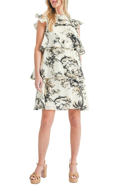 Mila Mae Cap Sleeve Tiered Trapeze Dress Cream Black at Nordstrom,