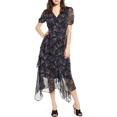 Astr The Label Floral Print Handkerchief Hem Dress, Black