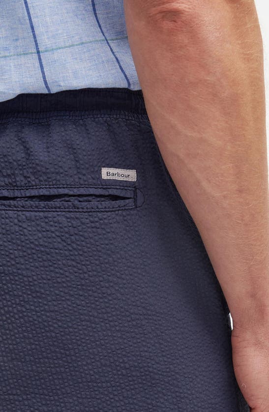 Shop Barbour Melbury Cotton Seersucker Shorts In Navy