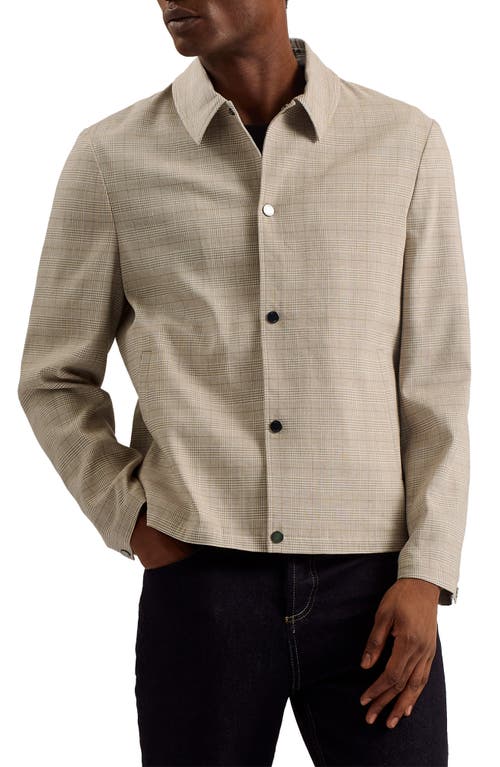 Firs Lightweight Plaid Stretch Linen Blend Jacket in Taupe