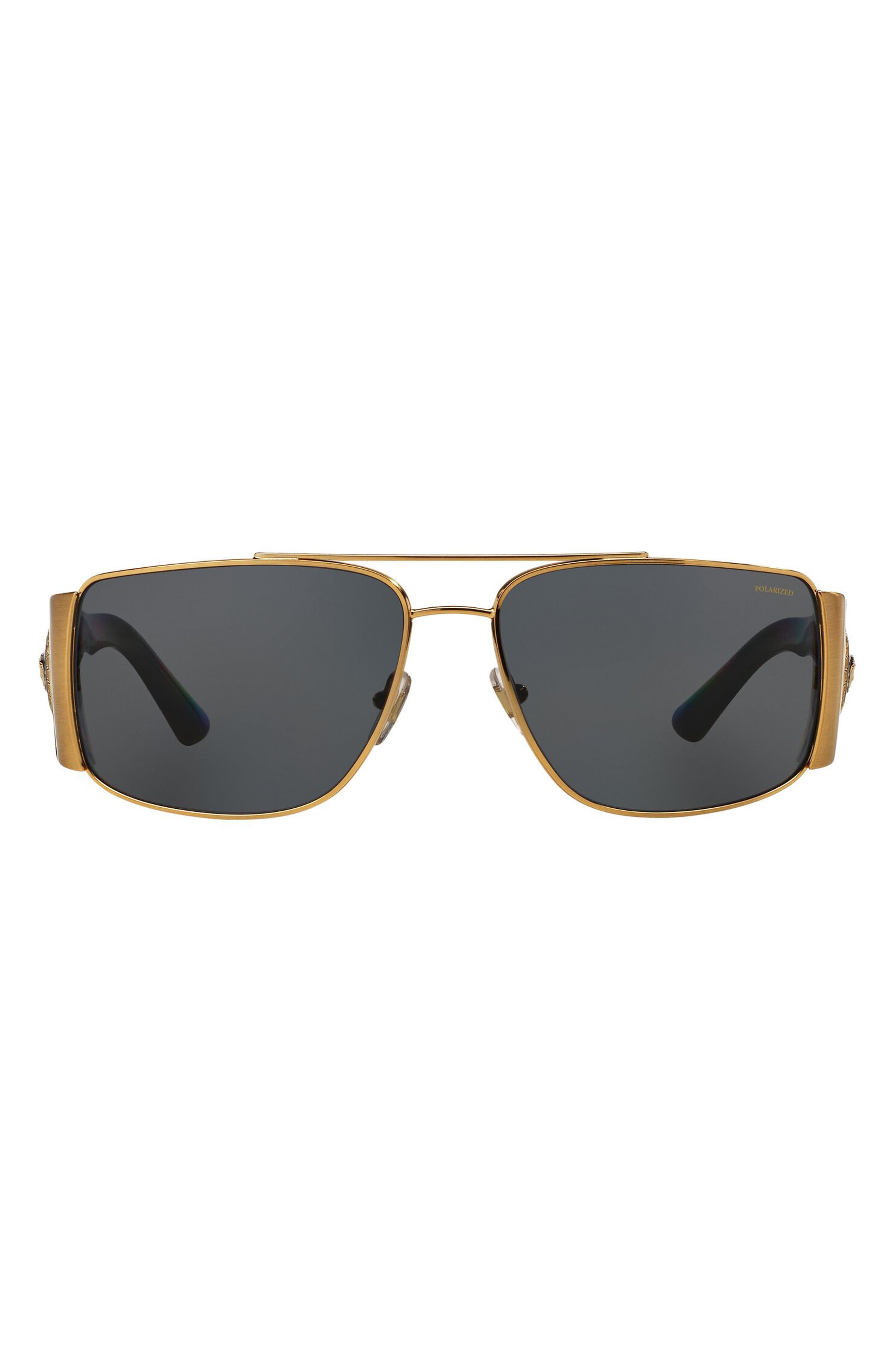 Versace 63mm Polarized Oversize Rectangular Sunglasses in Gold/Grey at Nordstrom